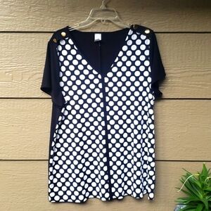 Plus Size V-neck black polka dot tunic button shoulder XXL